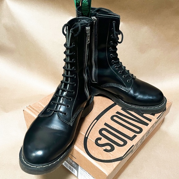 Solovair Black 11 Eyelet Zip Derby Boot Size 10.5 US - Picture 5 of 9